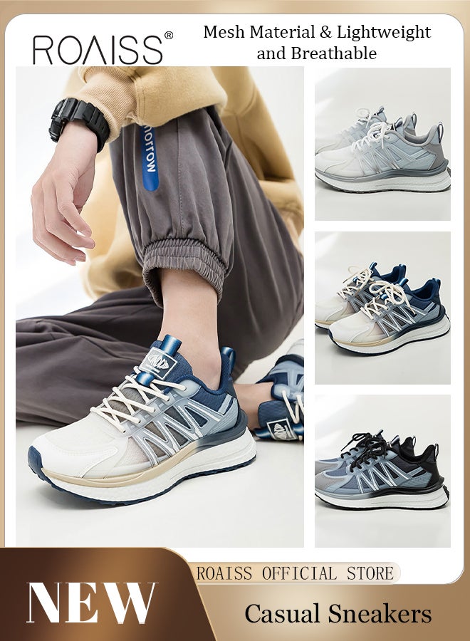 رويس أحذية رياضية أنيقة للرجال، أحذية رياضية خفيفة الوزن ومسامية للرجال، أحذية رياضية برباط غير قابلة للانزلاق، أحذية رياضية ممتصة للصدمات مع بطانة ناعمة، مناسبة للارتداء اليومي والجري والأنشطة الخارجية - Image 1