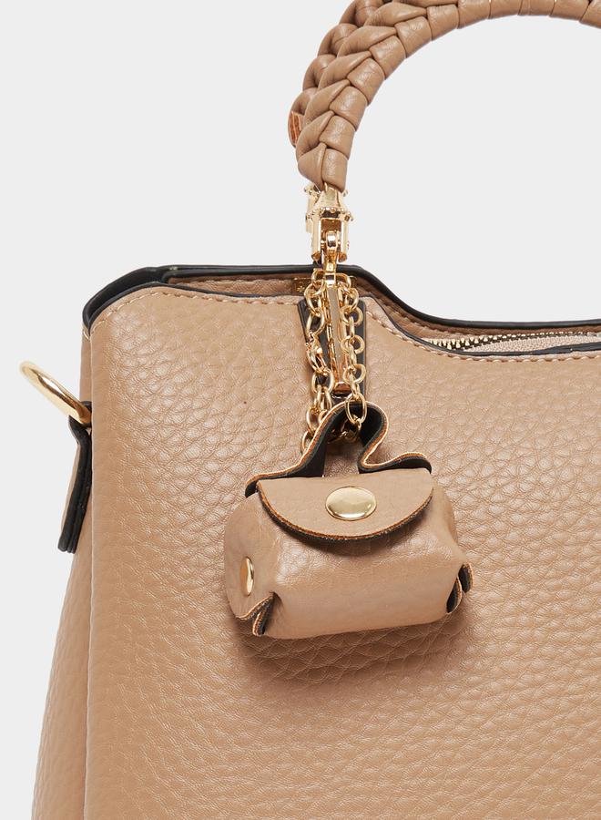 Styli Textured Pouch Drop Handbag with Top Handle - Image 3