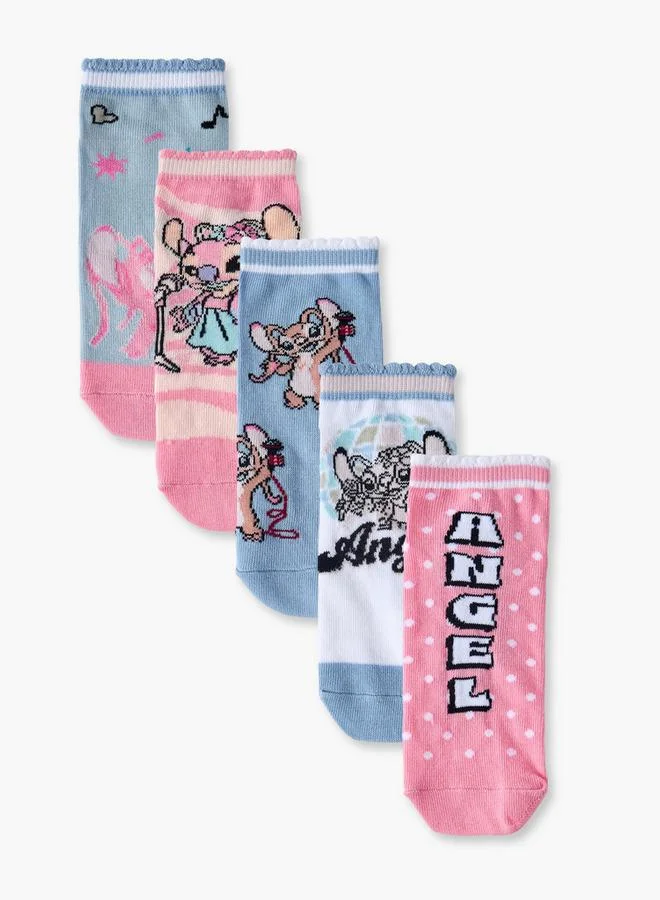 ديزني Pack Of 5 Girls Ankle Length Socks With Angel Print