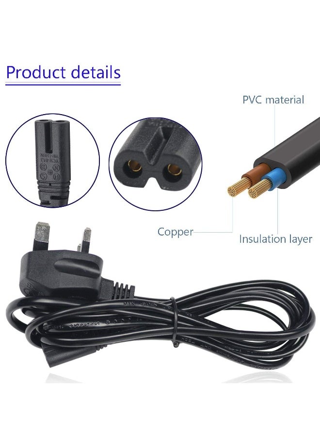 Topleo - Power Cable Lead UK Plug to Figure 8 2 Pin Cord for Samsung Toshiba Philips LG Sony Panasonic LED Flat TV Sky Box XBOX One S PS5 PS4 Projector Camera Charger Cord 1.5 M Length - Image 1