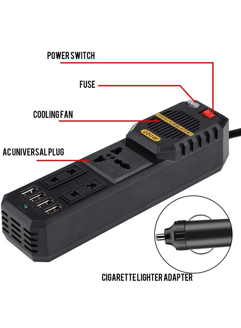 200W Power Inverter, DC 12V to AC 220V Car Power Inverter with 4 USB Ports Multi-Protection Car Charger Adapter - Image 4