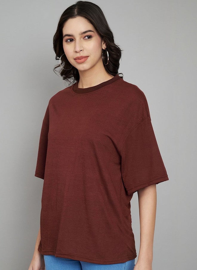 Trend Level Women Solid Oversized T-shirt with Drop-Shoulder Sleeves - Image 3