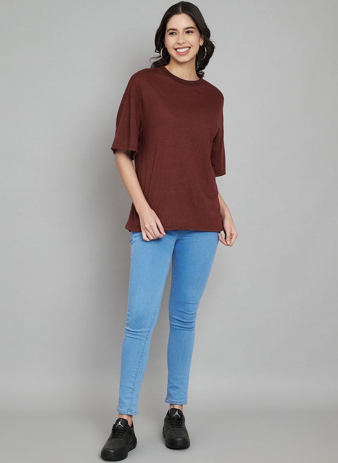 Trend Level Women Solid Oversized T-shirt with Drop-Shoulder Sleeves - Image 5