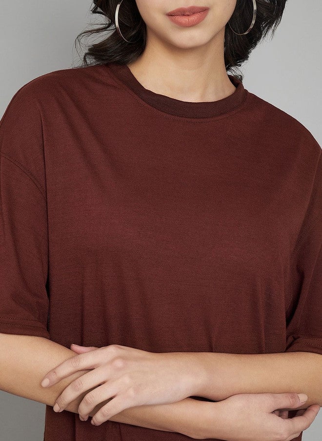 Trend Level Women Solid Oversized T-shirt with Drop-Shoulder Sleeves - Image 2