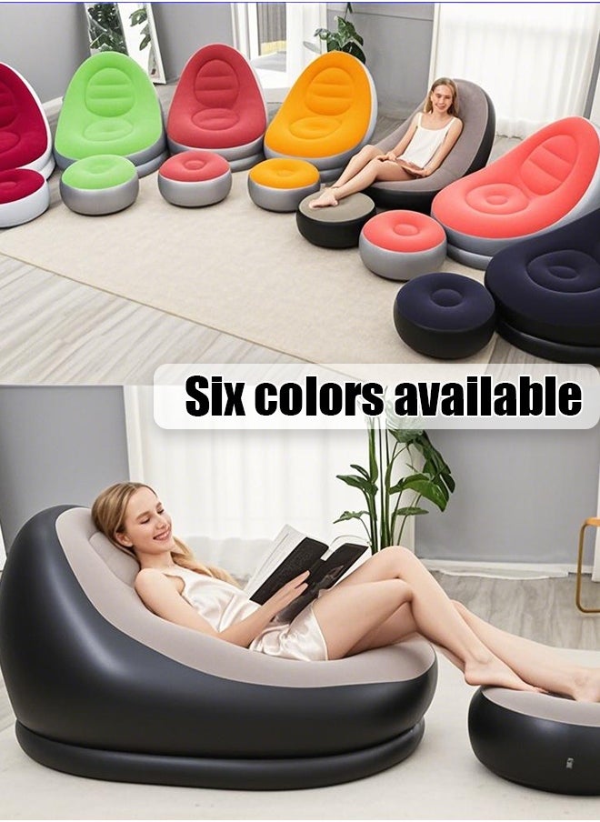 Two Piece Footstool Inflatable Flocking Sofa, Leisure Nap Portable Flocking Folding Sofa, Comfortable and Durable Folding Recliner Sofa Bed, Indoor and Outdoor Use Soft Single Sofa Chair Outdoor Sofa Camping