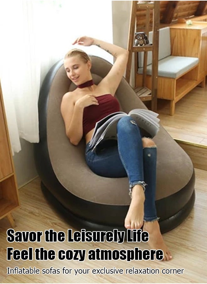 Two Piece Footstool Inflatable Flocking Sofa, Leisure Nap Portable Flocking Folding Sofa, Comfortable and Durable Folding Recliner Sofa Bed, Indoor and Outdoor Use Soft Single Sofa Chair Outdoor Sofa Camping