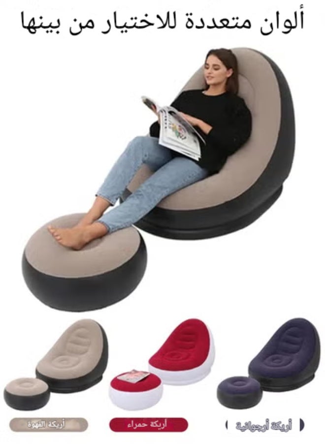 Two Piece Footstool Inflatable Flocking Sofa, Leisure Nap Portable Flocking Folding Sofa, Comfortable and Durable Folding Recliner Sofa Bed, Indoor and Outdoor Use Soft Single Sofa Chair Outdoor Sofa Camping - Image 5