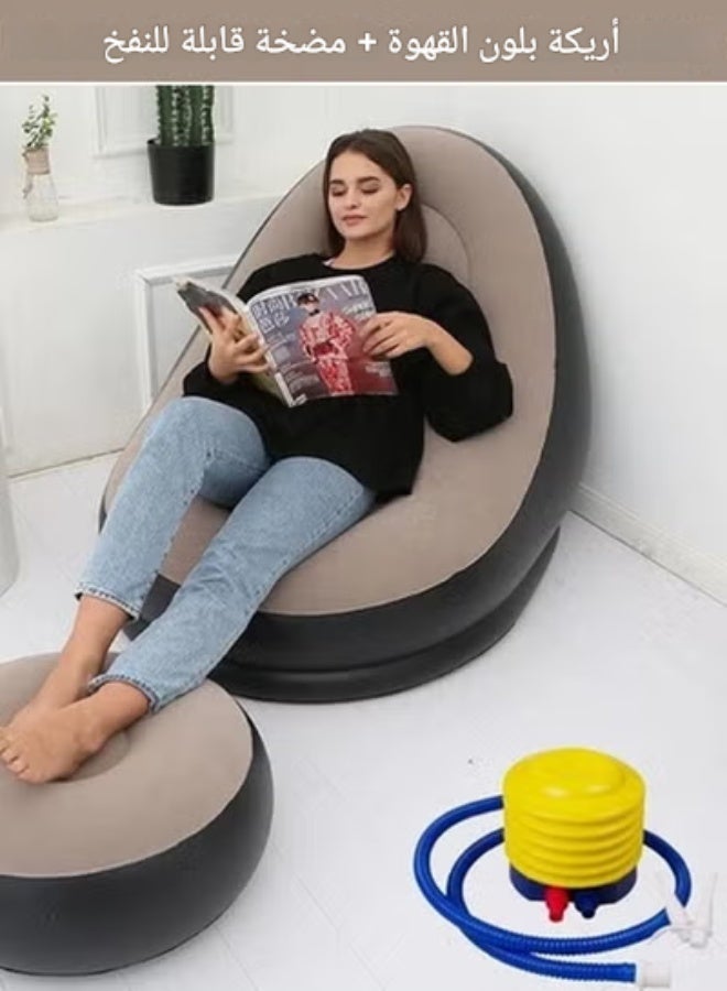 Two Piece Footstool Inflatable Flocking Sofa, Leisure Nap Portable Flocking Folding Sofa, Comfortable and Durable Folding Recliner Sofa Bed, Indoor and Outdoor Use Soft Single Sofa Chair Outdoor Sofa Camping - Image 3