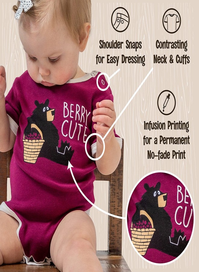 Lazy One Unisex Baby Bodysuit, Animal Designs, 6-18 Months, Bear, Berry Cute (6 Month) - Image 5