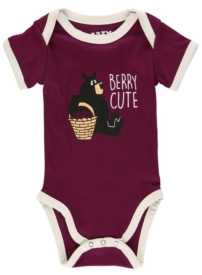 Lazy One Unisex Baby Bodysuit, Animal Designs, 6-18 Months, Bear, Berry Cute (6 Month) - Image 1