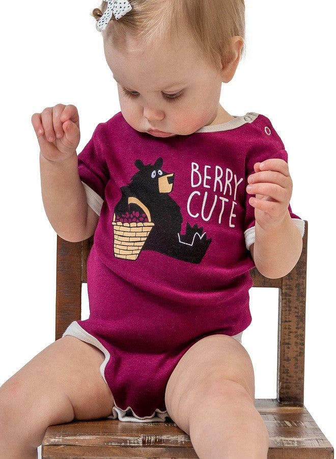 Lazy One Unisex Baby Bodysuit, Animal Designs, 6-18 Months, Bear, Berry Cute (6 Month) - Image 2
