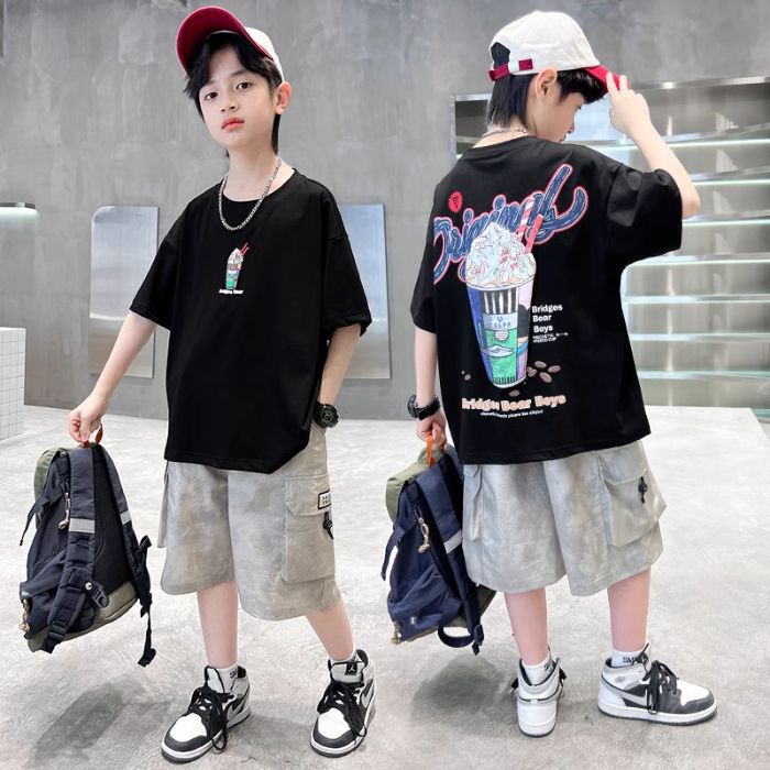 Style Boys Cotton Short-Sleeved Niche T-Shirt Style Children'S Top Boy'S Street-Fried Half-Sleeved Handsome T-Shirt Trendy - Image 1