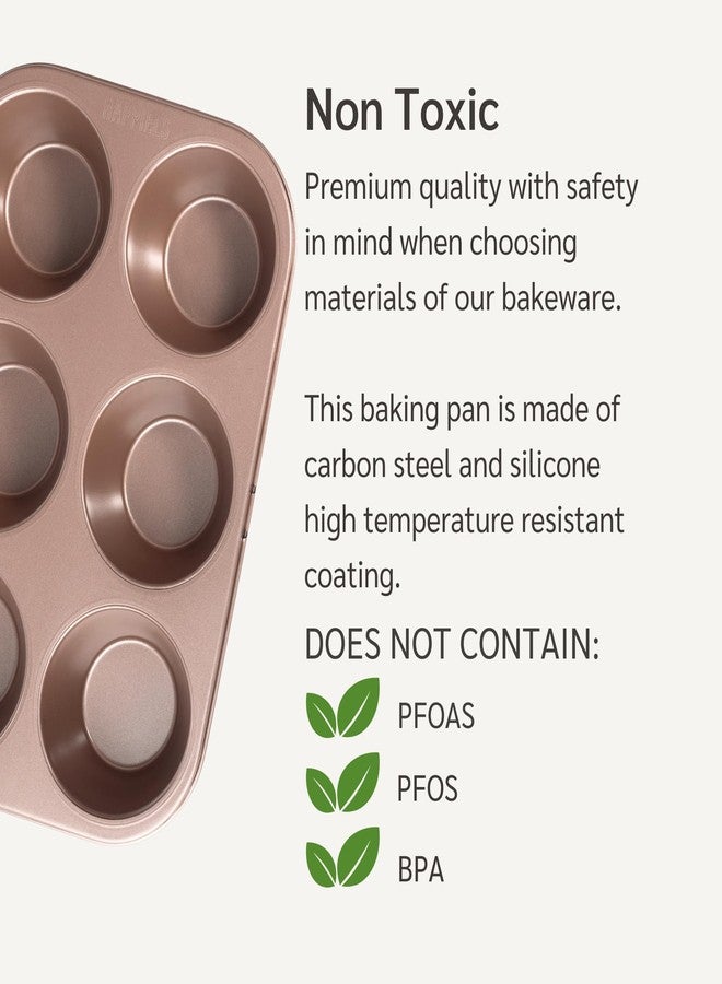 HAPPIELS Non Toxic Nonstick 6 Cup Jumbo Muffin Pan | Non Stick Large Cupcake Tin for Oven | Nontoxic Muffins Tins Big Size | Non Toxic Non Stick Baking Trays PFOA Free | Cupcakes Tray - Image 4