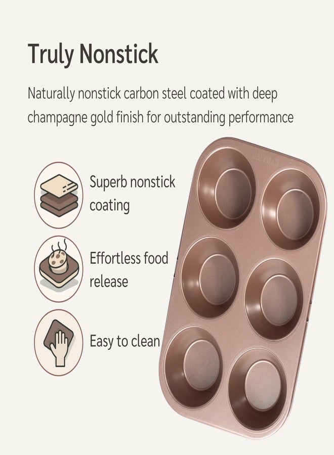 HAPPIELS Non Toxic Nonstick 6 Cup Jumbo Muffin Pan | Non Stick Large Cupcake Tin for Oven | Nontoxic Muffins Tins Big Size | Non Toxic Non Stick Baking Trays PFOA Free | Cupcakes Tray - Image 2
