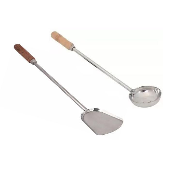 Faas Steel Chinese Palta With Chiness Ladle With Wooden Handle Pack Of 2 Kitchen Tool Set 18 Cm - Image 1