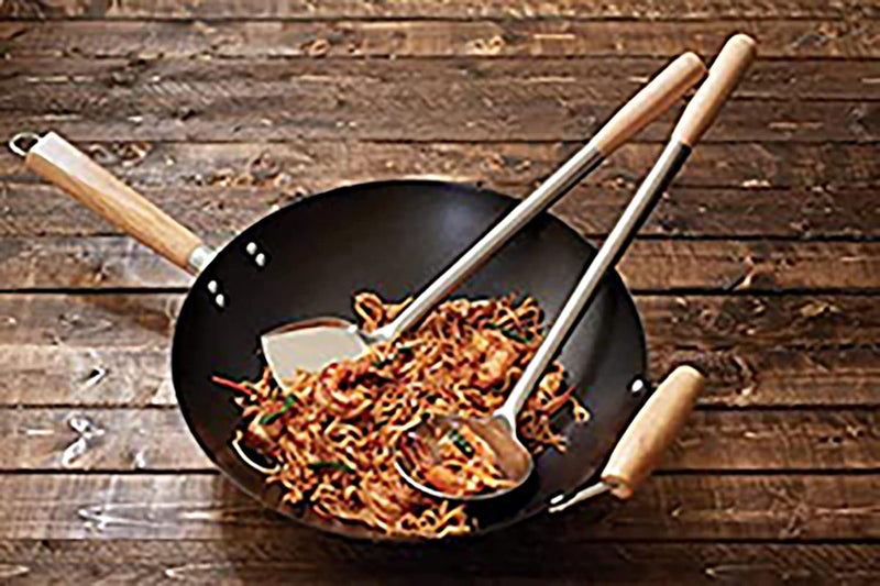 Faas Steel Chinese Palta With Chiness Ladle With Wooden Handle Pack Of 2 Kitchen Tool Set 18 Cm - Image 3