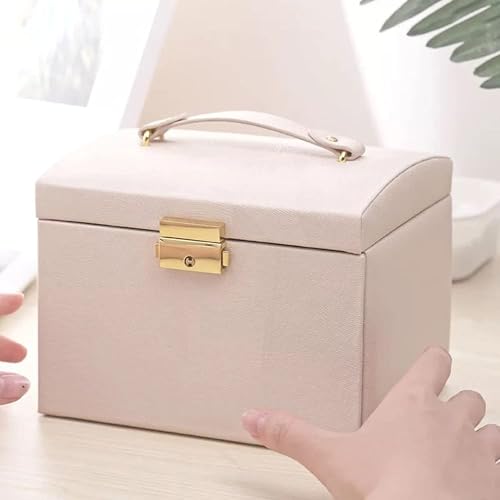 SIBY PU Leather Jewelry Box Organizer with Mirror & Lock – Compact Jewelry Case with Drawers for Rings, Earrings, Necklaces – Travel‑Friendly & Elegant (Pink, 17.3×13.8×14.5 cm) - Image 4