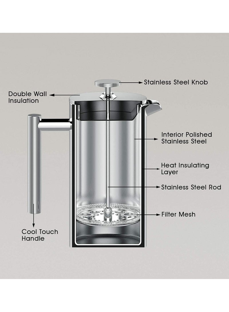 350ml Double Wall Stainless Steel Insulated Coffee Tea Press With Filter For Hot Beverages Mirror Polish Easy Clean Design Coffee Tea Lovers Must Have - Image 2