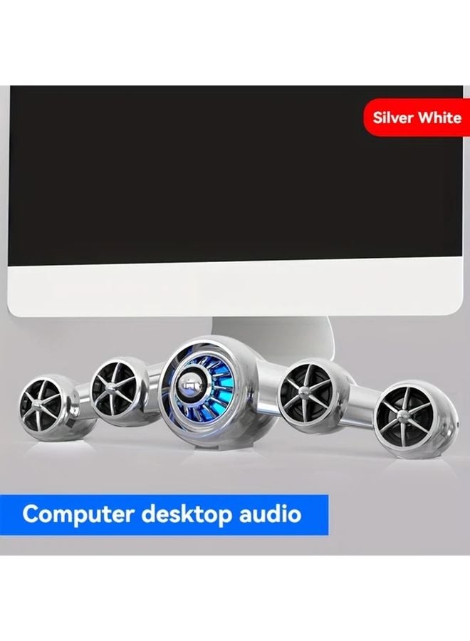 Airplane Shaped 2 1 Stereo Soundbar With Subwoofer Silvery White USB Powered Desktop Speaker - Image 1