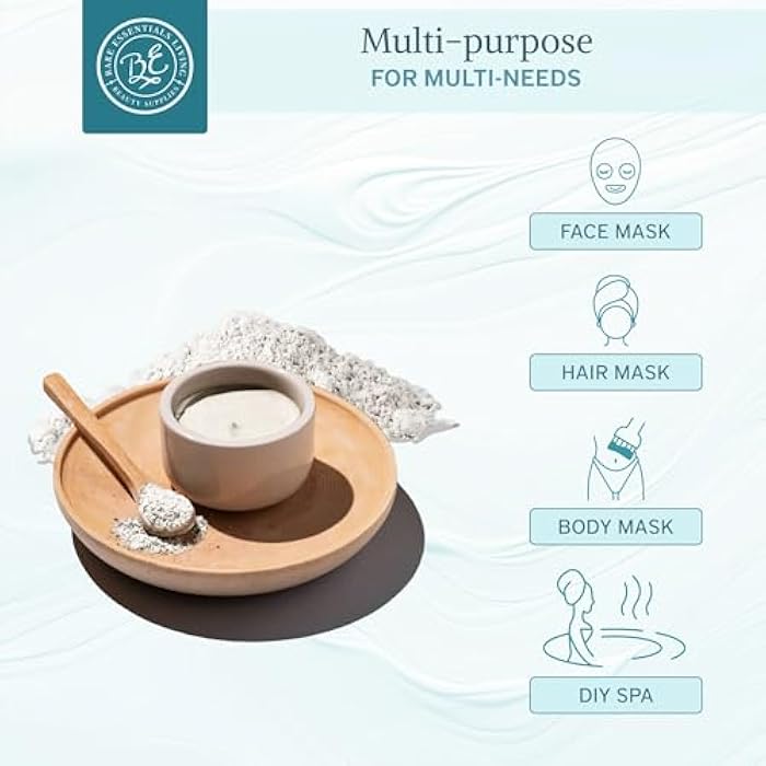 Bare Essentials Living أساسيات الحياة - مسحوق طين الكاولين الأبيض (12 أونصة) 100% طين أبيض طبيعي مسحوق للاستخدام في قنابل البذور، قناع الطين الأبيض، منتجع صحي DIY، صابون، قنبلة استحمام، مزيل العرق، يمكن استخدامه كطين كاولين للزراعة - Image 2