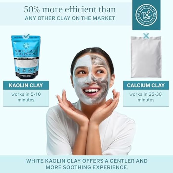 Bare Essentials Living أساسيات الحياة - مسحوق طين الكاولين الأبيض (12 أونصة) 100% طين أبيض طبيعي مسحوق للاستخدام في قنابل البذور، قناع الطين الأبيض، منتجع صحي DIY، صابون، قنبلة استحمام، مزيل العرق، يمكن استخدامه كطين كاولين للزراعة - Image 4
