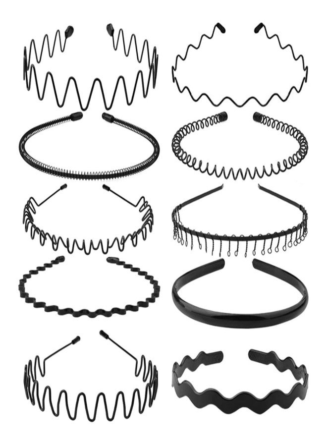 JERLITU Metal Headbands, With Teeth Hairband for Men, Womens Headbands, Unisex Black Wavy Spring Outdoor Sports, Simple Elastic Non-Slip Headwear.(10 Pcs) - Image 1