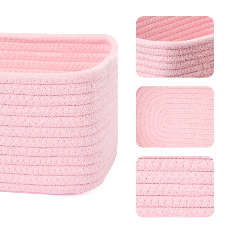 MiniArk Small Storage Baskets for Organizing | Closet Organizer Bins | Shelf Toy Basket | Woven Rope Baskets | Cube Decorative Box | Shallow Basket | 11.5x7.5x4.7â€ | 3 Packs Light Pink - Image 2