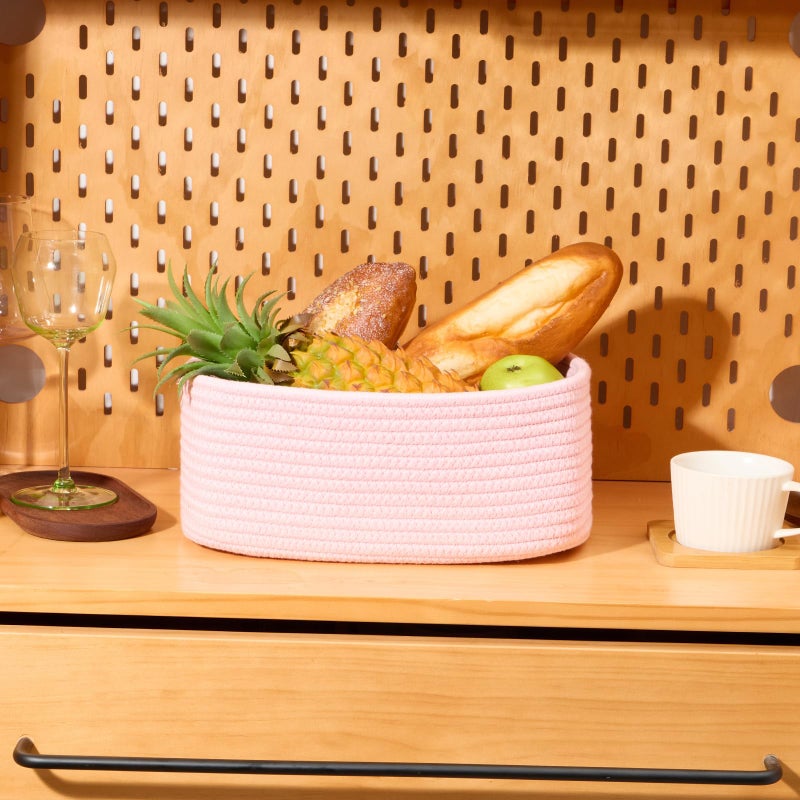 MiniArk Small Storage Baskets for Organizing | Closet Organizer Bins | Shelf Toy Basket | Woven Rope Baskets | Cube Decorative Box | Shallow Basket | 11.5x7.5x4.7â€ | 3 Packs Light Pink - Image 5