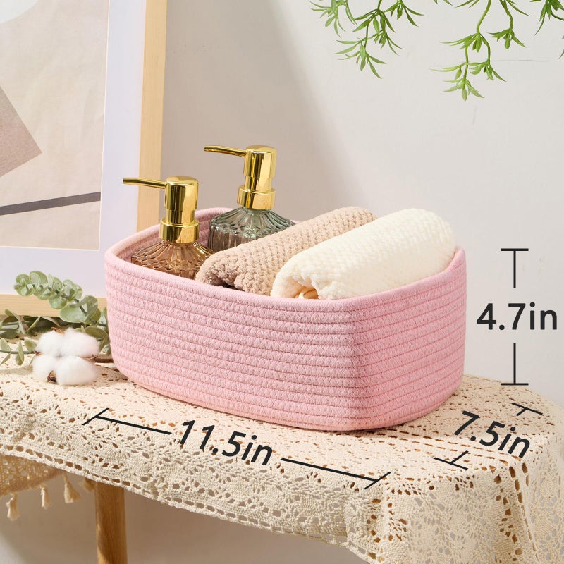 MiniArk Small Storage Baskets for Organizing | Closet Organizer Bins | Shelf Toy Basket | Woven Rope Baskets | Cube Decorative Box | Shallow Basket | 11.5x7.5x4.7â€ | 3 Packs Light Pink - Image 3