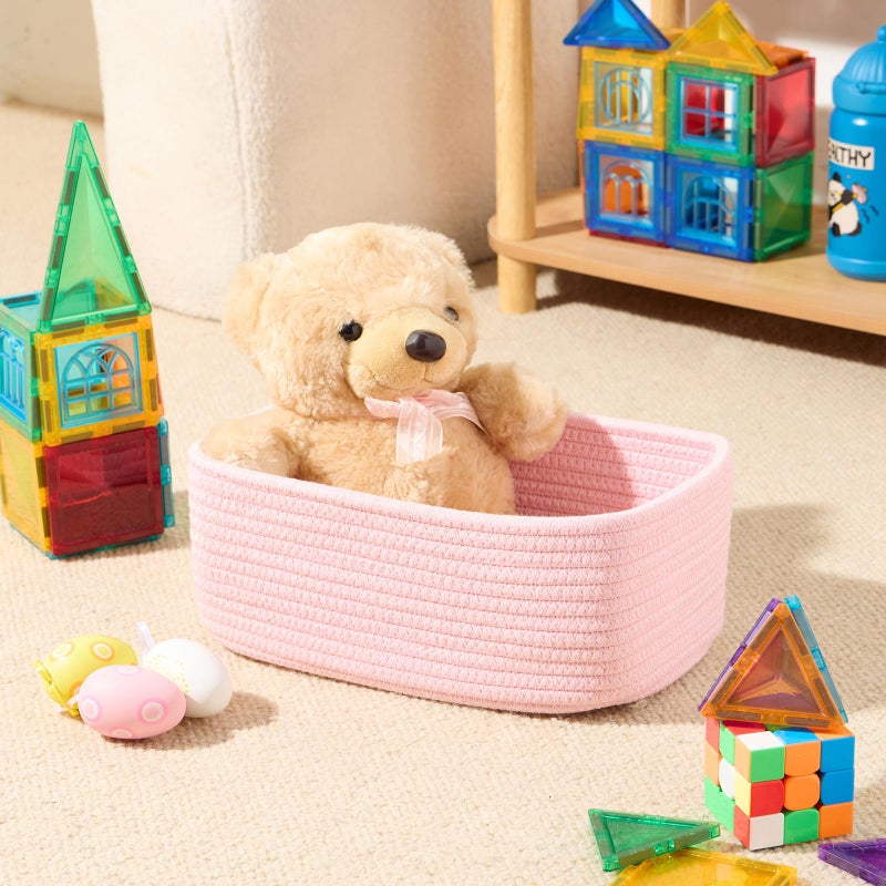 MiniArk Small Storage Baskets for Organizing | Closet Organizer Bins | Shelf Toy Basket | Woven Rope Baskets | Cube Decorative Box | Shallow Basket | 11.5x7.5x4.7â€ | 3 Packs Light Pink - Image 4
