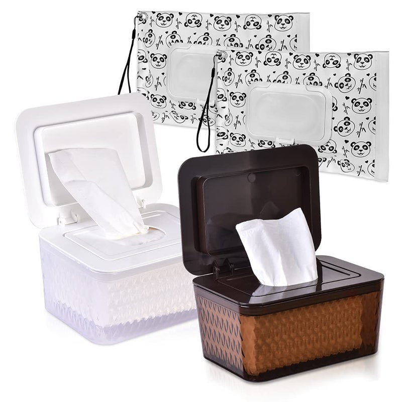 Umtiti Wipes Dispenser & Wipes Pouch/Tissue Bag, Wipes/Tissue Case With Moisture Seal Secure Lid, Non-Slip Rubber Feet & Sealing Design Keeps Wipes Fresh, Dustproof Wipes Container(Wh,Bn+2Panda) - Image 1