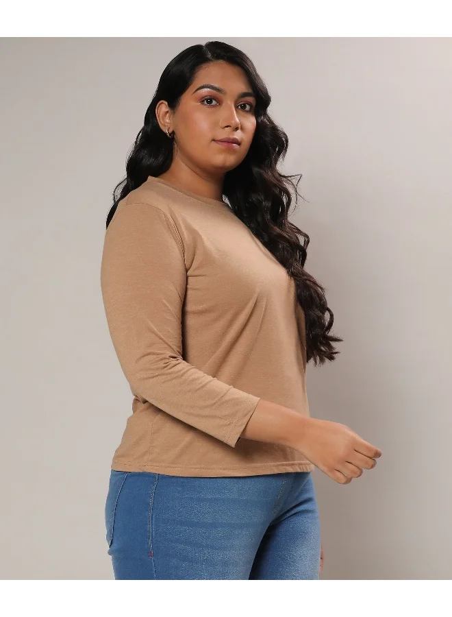 Instafab Plus Women's Beige Basic Solid Top