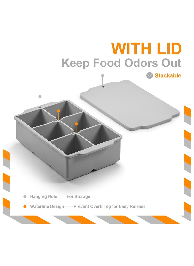 YZMA GLOBAL Large Silicone Ice Cube Tray with Leak-Proof Lid – 6 Giant 2-Inch Square Cubes, Stackable & Easy Release, BPA-Free, Dishwasher Safe – Ideal for Soups, Baby Food, Juice & Beverages  - Image 2