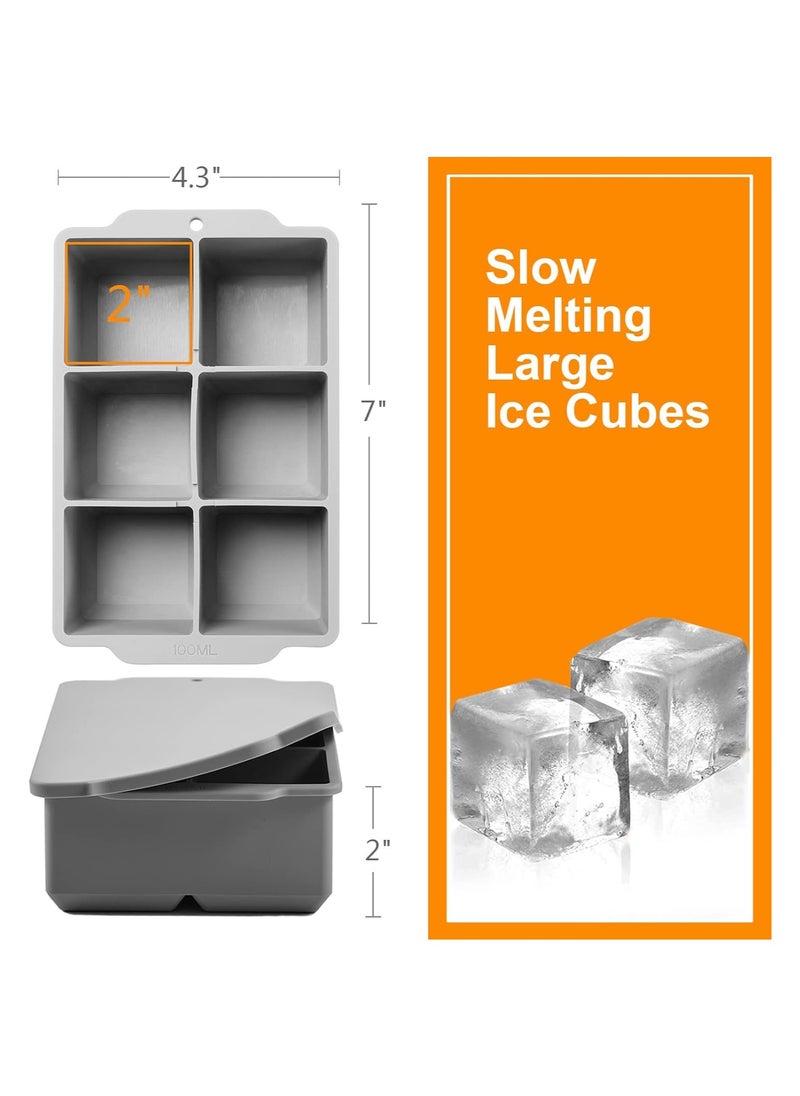 YZMA GLOBAL Large Silicone Ice Cube Tray with Leak-Proof Lid – 6 Giant 2-Inch Square Cubes, Stackable & Easy Release, BPA-Free, Dishwasher Safe – Ideal for Soups, Baby Food, Juice & Beverages  - Image 3
