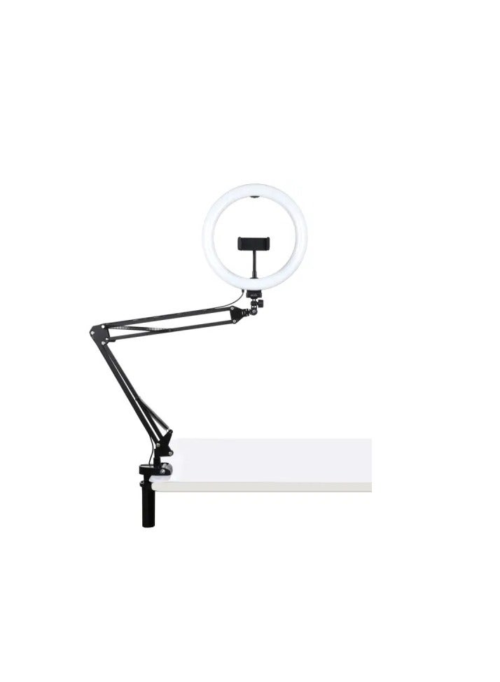 PULUZ PULUZ 10.2" (26cm) Curved Ring Light with Desktop Arm Stand – USB Dimmable LED Light for Makeup, Live Stream, YouTube Video, PKT3090B - Image 1