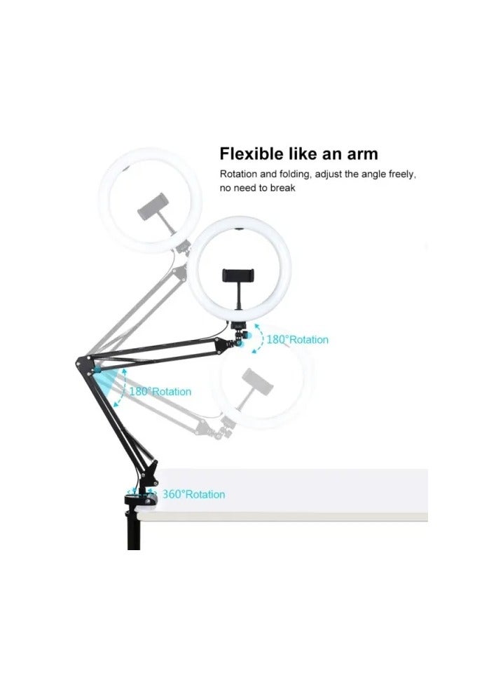 PULUZ PULUZ 10.2" (26cm) Curved Ring Light with Desktop Arm Stand – USB Dimmable LED Light for Makeup, Live Stream, YouTube Video, PKT3090B - Image 4