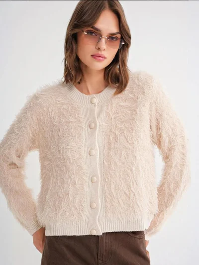 MixRay Mixray Buttoned Plush Textured Cardigan