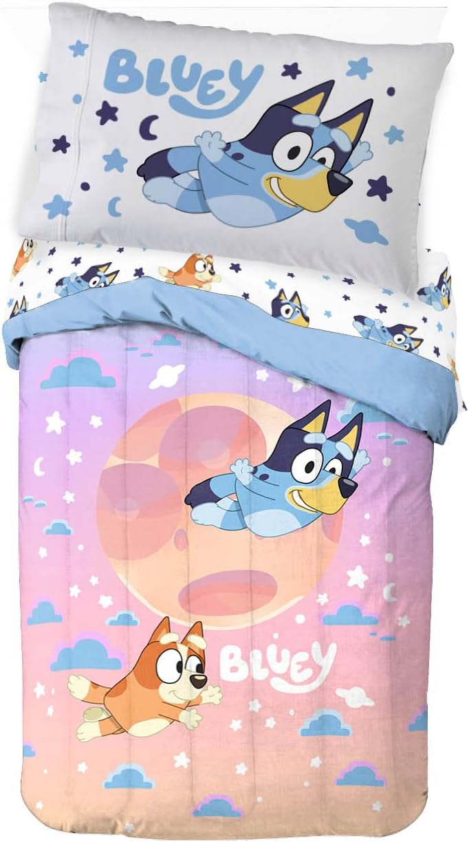 Jay Franco مجموعة فراش جاي فرانكو بلووي بينغو للأطفال 4 قطع تشمل مجموعة شراشف وأغطية وسائد سحاب ناعمة للغاية مع سحب ونجوم لتزيين الأطفال - Image 3