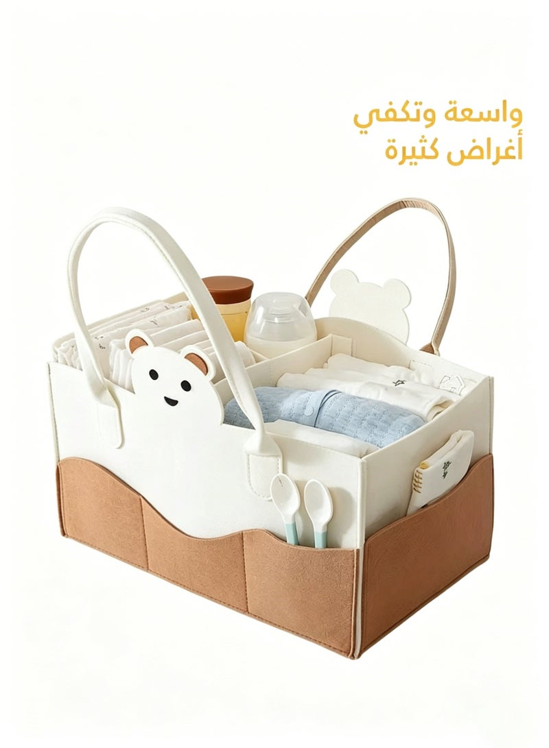 Amanli Large Capacity Felt Diaper Bag, Portable Foldable Wool Tote Organizer with Handle, Multi-Compartment Nursery Storage Basket for Baby Essentials(Brown) - Image 4