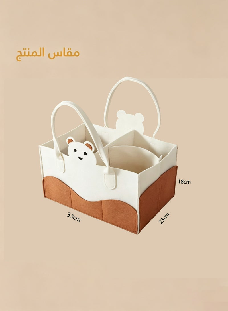 Amanli Large Capacity Felt Diaper Bag, Portable Foldable Wool Tote Organizer with Handle, Multi-Compartment Nursery Storage Basket for Baby Essentials(Brown) - Image 2