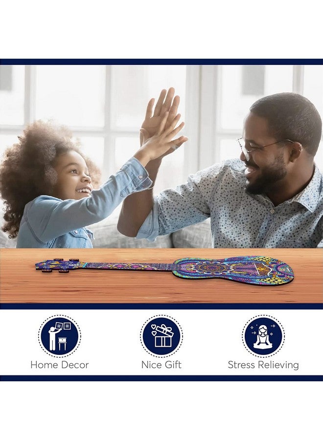 Webby Colourful Ukulele Wooden Jigsaw Puzzle, Beautiful Unique Family Guitar Shape Jigsaw Puzzle, Best Gift for Adults,Teenagers & Kids (50×19) cm, 100 Pcs - Image 2