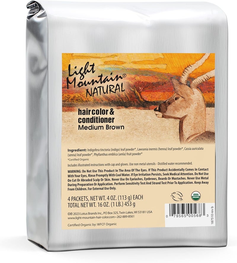 Light Mountain Natural Hair Color & Conditioner - Medium Brown, Organic Henna and Botanicals, Chemical-Free Semi-Permanent Hair Dye - Image 1