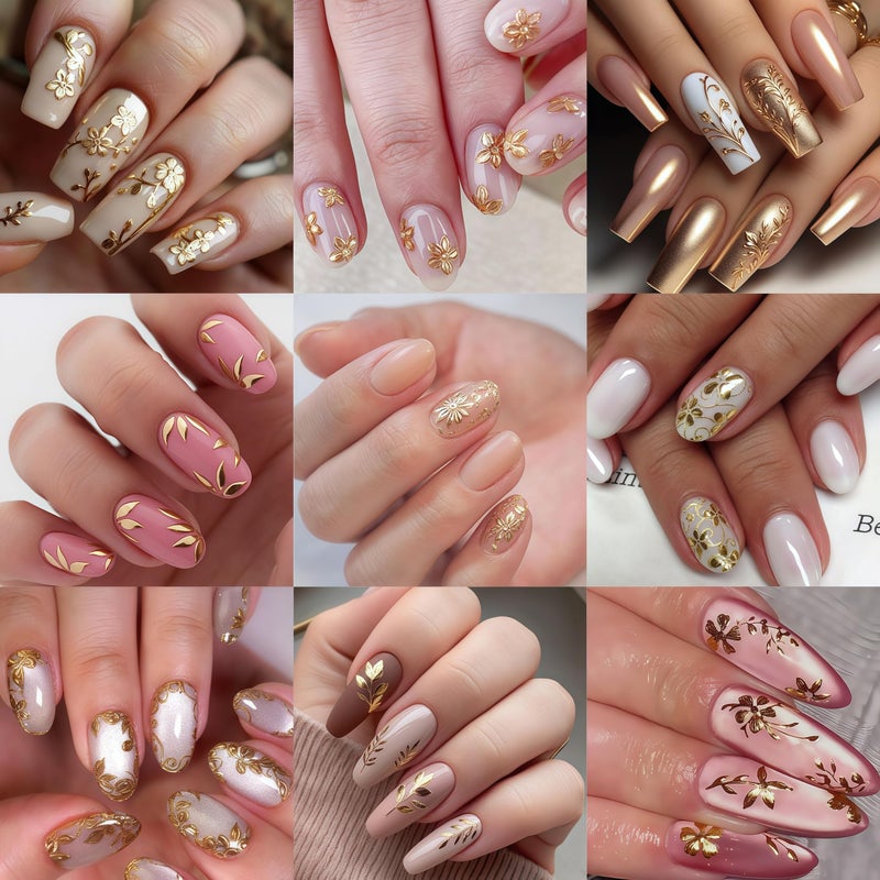 Quezadyl 6Pcs Gold Nail Art Stickers 3D Metallic Flower Leaf Nails Decals Leaf Nails Decals Flower Butterfly Leaves Nail Design Summer Nails Supplies Hibiscus Floral Nail Accessories for Women DIY Nail Art - Image 2