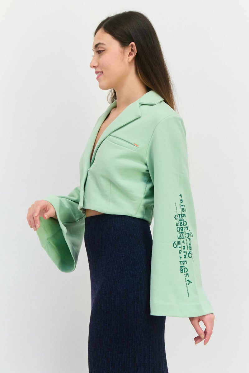 TRIBE OF 6 Women Regular Fit Textured Semi Formal Blazer, Green - Image 2