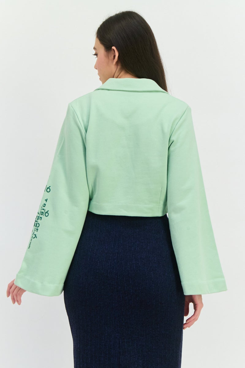 TRIBE OF 6 Women Regular Fit Textured Semi Formal Blazer, Green - Image 3