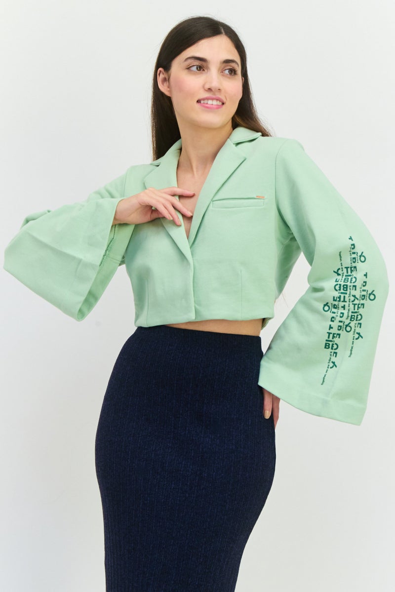 TRIBE OF 6 Women Regular Fit Textured Semi Formal Blazer, Green - Image 1