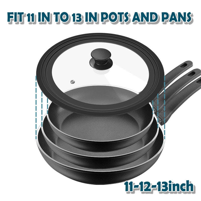 BERHT Universal Lid for Pots Pans and Skillets, 11&12&13 inch, Diameter Cookware, Silicone Replacement Pan Lid Pot Lids for Frying Pans, Cast Iron,Tempered Glass Lid - Image 3