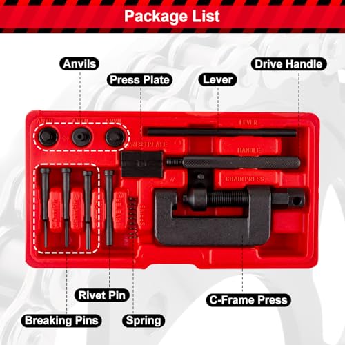 AJulyBee 13PCS Motorcycle Chain Breaker Tool Kit, AJulyBee Chain Rivet Tool Set – Heavy Duty Chain Cutter & Link Removal Tool for Bike, ATV - Image 2