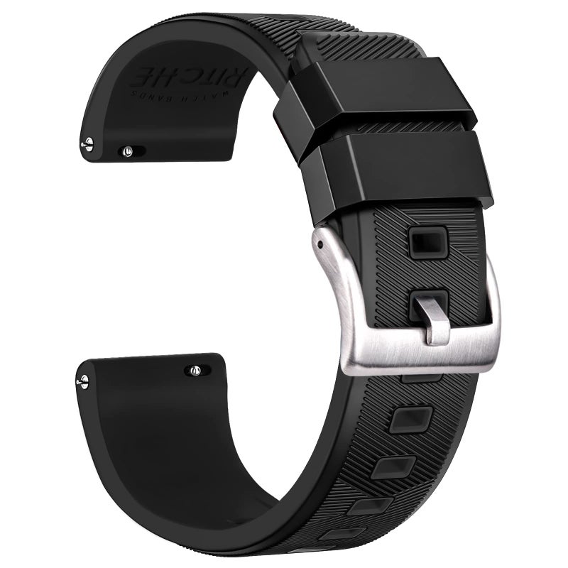Ritche Christmas Gift 20mm Silicone Watch Band, Compatible with Samsung Galaxy Watch 4/5/ 5 Pro, 40mm/ 45mm, Black Quick Release Rubber Watch Bands for Men Women, White Elephant Gifts, Stocking Stuffers for Men - Image 1