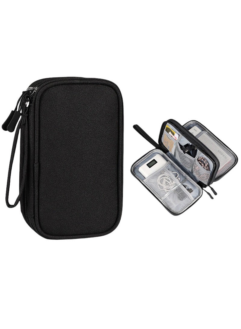 Electronics Accessories Organizer Pouch Bag, Designed for Power Adapter/Charger/Cables/Mouse, for Travel (Black) - Image 1